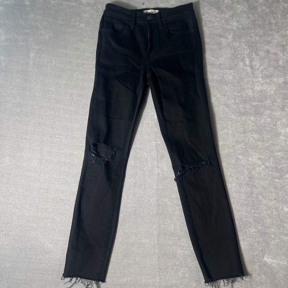 Madewell 10" High Riser Skinny Skinny Jeans Black Distressed‎ Frayed Hem 25